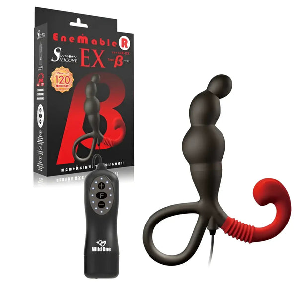 Black silicone anal toy with red accent from Enemable R EX Type-β for prostate pleasure