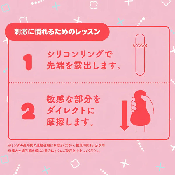 Instructional diagram for sexual stimulation on Puni Virgin Zero Masturbator with product features