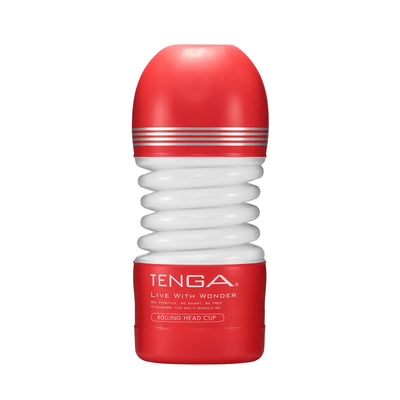 Red and white ribbed rolling head cup from TENGA ROLLING HEAD CUP for ultimate pleasure