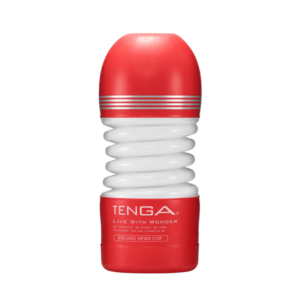 Red and white ribbed rolling head cup from TENGA ROLLING HEAD CUP for ultimate pleasure