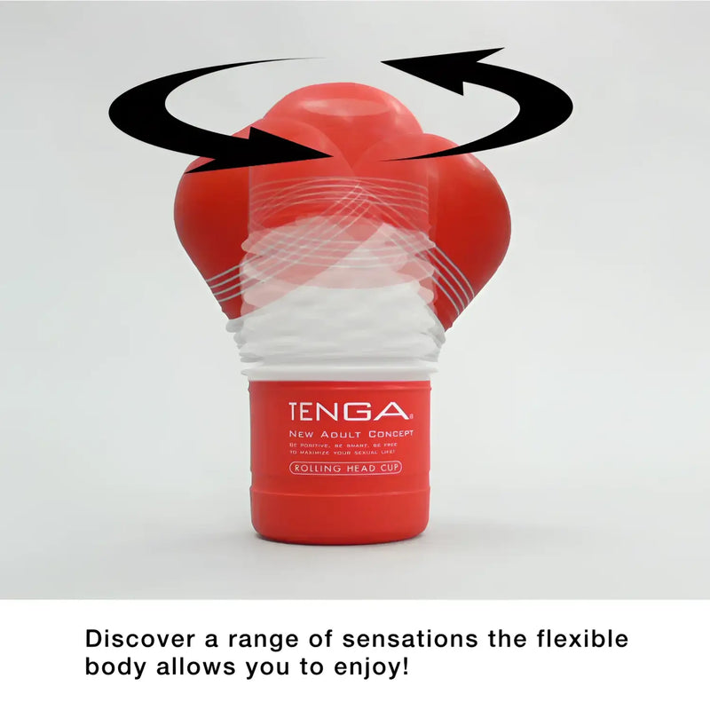 Red and white TENGA ROLLING HEAD CUP with flexible rolling head for ultimate pleasure