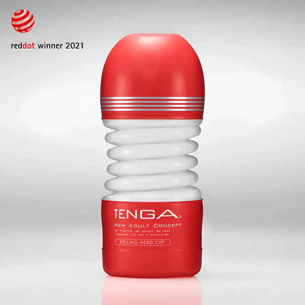 Red and white TENGA ROLLING HEAD CUP with removable top, perfect rolling head experience