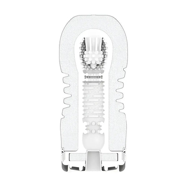 Cross-section of a textured TENGA ROLLING HEAD CUP showing the rolling head inside