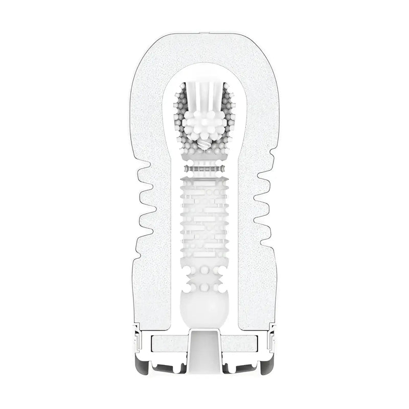 Cross-section of a textured TENGA ROLLING HEAD CUP showing the rolling head inside