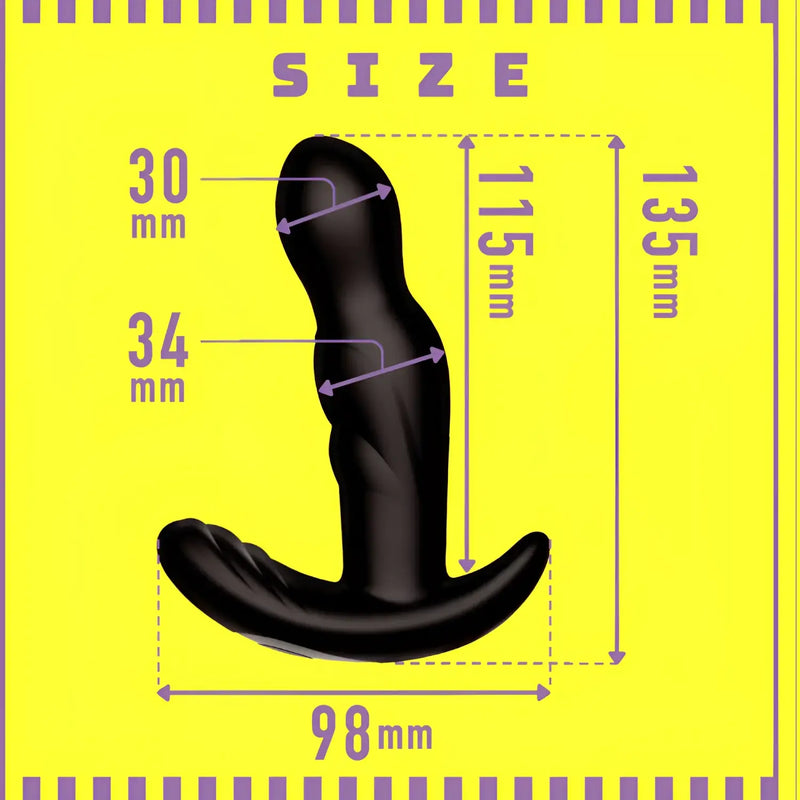 Black anal plug with size measurements for Mesuochi Back Vibe rotating prostate vibrator