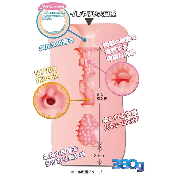 Cross-section of TOYSHEART R-20 onahole showing internal textures and safe skin material
