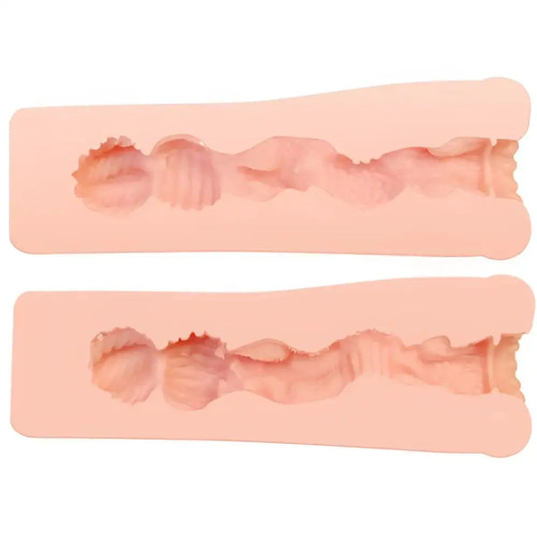 Two flesh-toned silicone molds with textured cavities for safe skin pleasure and non-through structure