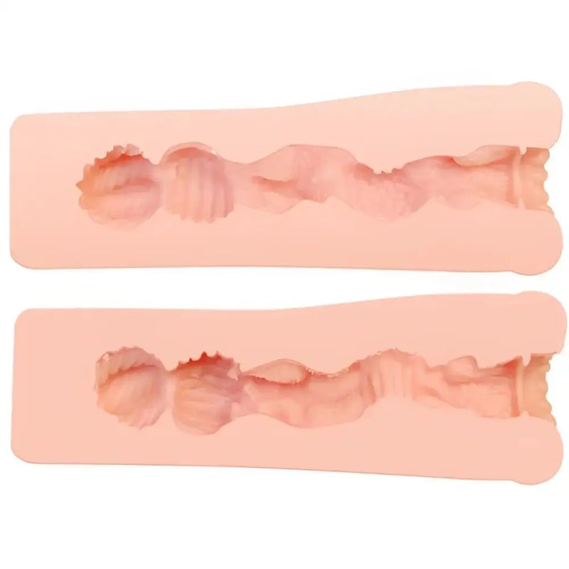 Two flesh-toned silicone molds with textured cavities for safe skin pleasure and non-through structure