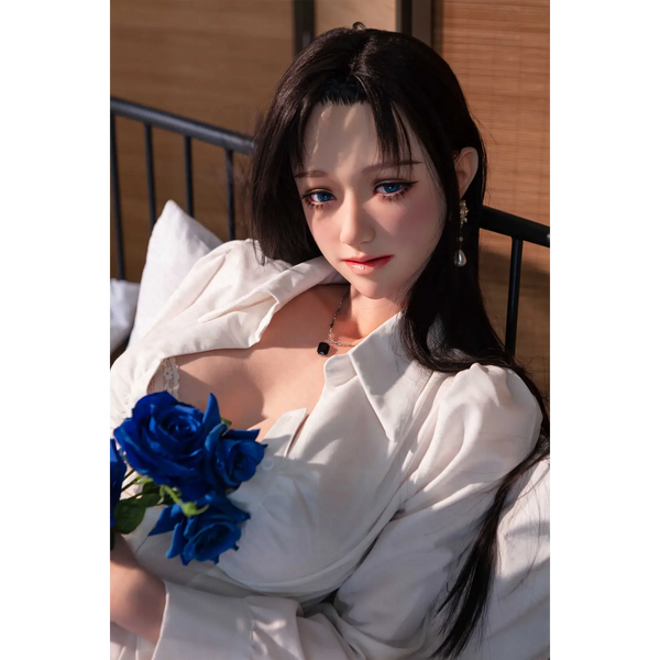 AITIA office lady silicone sex doll in white shirt with blue roses