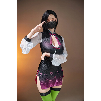 AITIA Naimi realistic sex doll in black lace heart skirt, green socks, sheer blouse