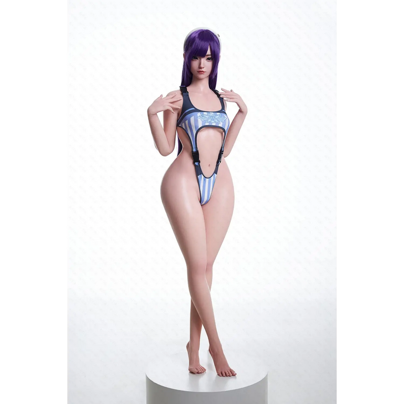 AITIA Swim Club Senpai realistic sex doll in purple wig and silver swimsuit
