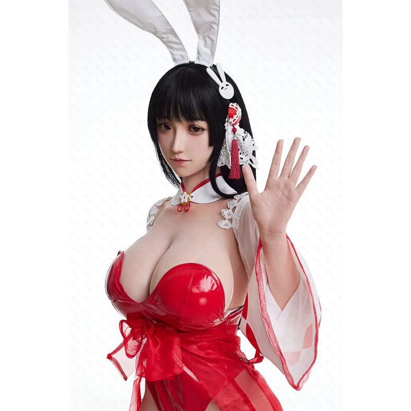 Red bunny sex doll in latex costume with ears, oral type, 157cm GuShiZhu