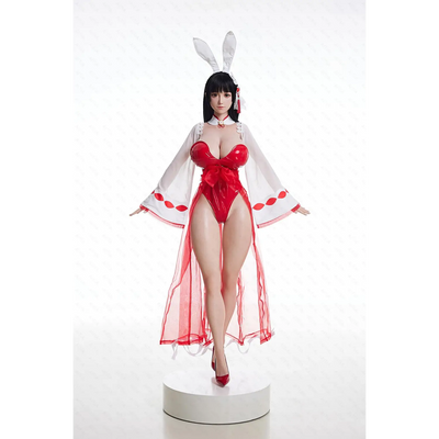 Red bunny sex doll in sheer cape, 157cm GuShiZhu oral type figure