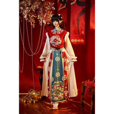 Red dragon embroidered hanfu silicone sex doll with white sleeves