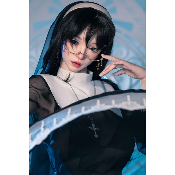 AITIA Aurorus Divus black lace nun silicone sex doll with cross and veil