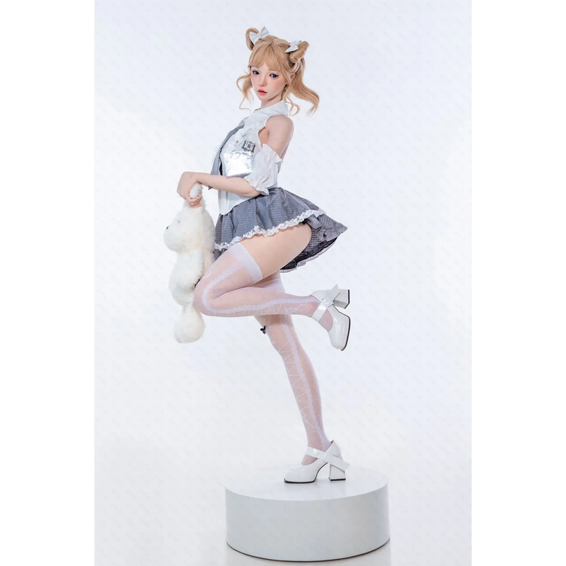 1/4 scale Aitia Silicone maid figure in gray white with pink stockings