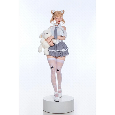 Cute white teddy bear plush with black bow tie for Aitia silicone sex doll