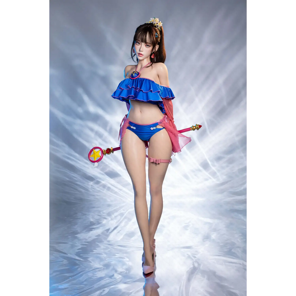 Aitia Silicone blue ruffled bikini on 155cm Nymphaea sex doll