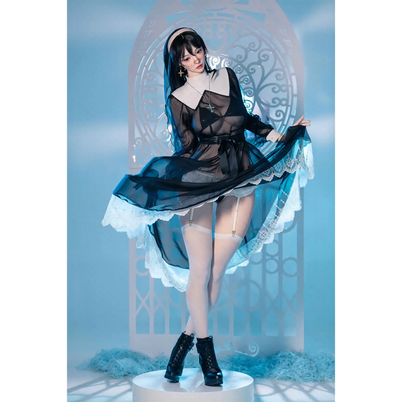 Black lace maid costume on AITIA Aurorus Divus silicone sex doll