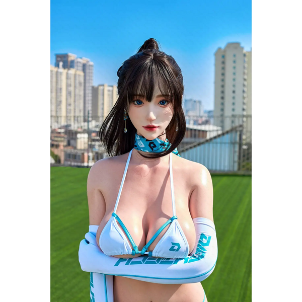 Yulania silicone sex doll in blue white bikini and bandana
