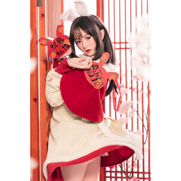 Aitia Silicone red bunny ears headband on 163cm sex doll