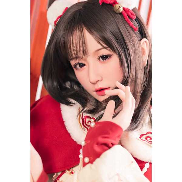 Aitia silicone sex doll in red white fur-trimmed embroidered coat