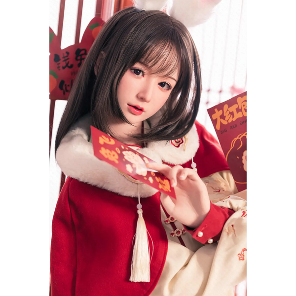 Aitia New Year Beastie red fur-trimmed silicone sex doll with white tassel and Chinese characters