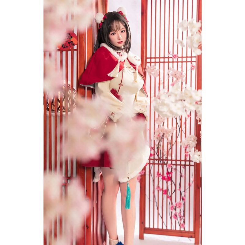Aitia New Year Beastie 163cm silicone sex doll in cream red traditional Chinese dress with silk tassel details