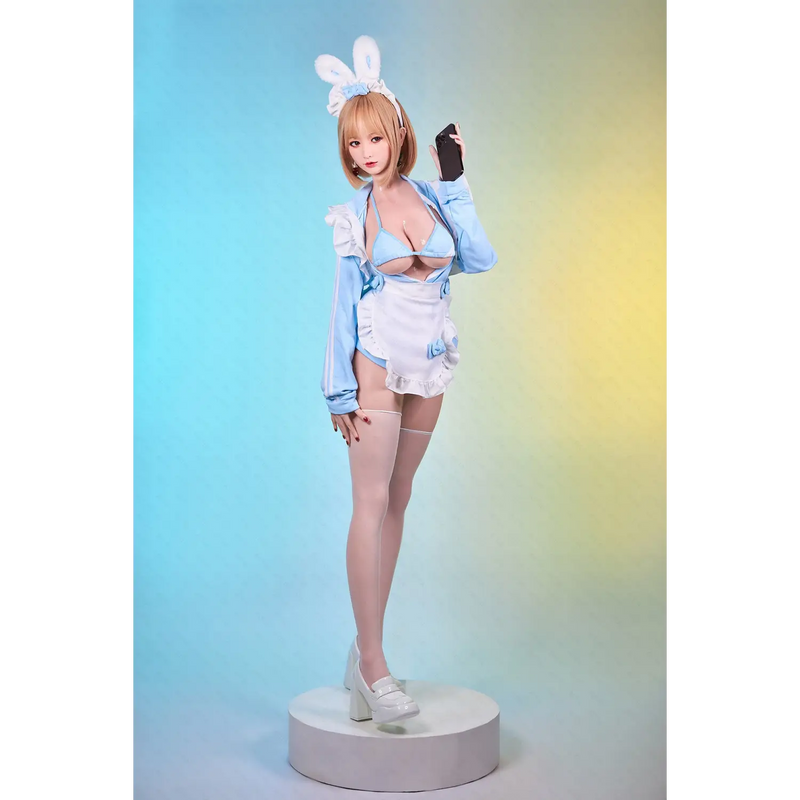 Aitia silicone sex doll in blue white bunny costume with lace details