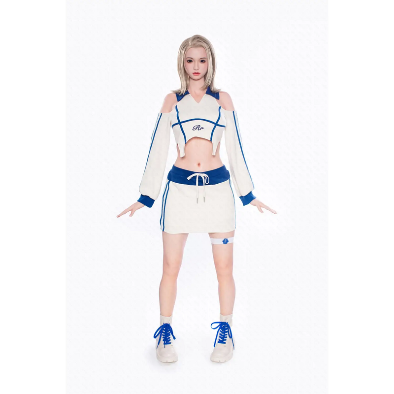AITIA Cheer Girl 162cm silicone sex doll in cream blue tracksuit with Nike sneakers