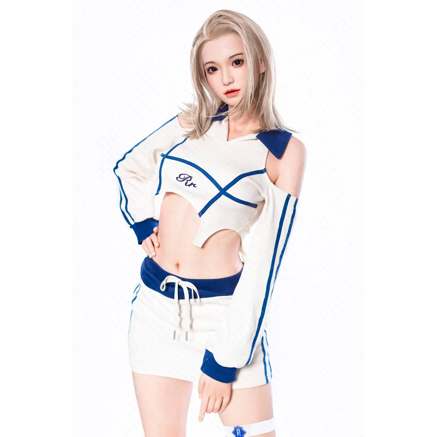 White and blue striped hoodie on AITIA Cheer Girl 162cm silicone sex doll
