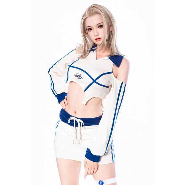 White and blue striped hoodie on AITIA Cheer Girl 162cm silicone sex doll
