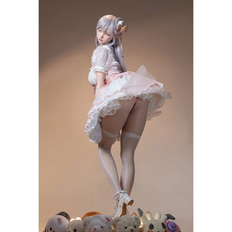 Pastel pink lace AITIA Calla silicone sex doll with floral details