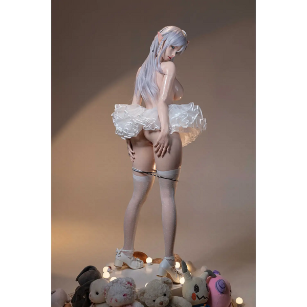 White and silver AITIA Calla silicone sex doll figurine with translucent skirt