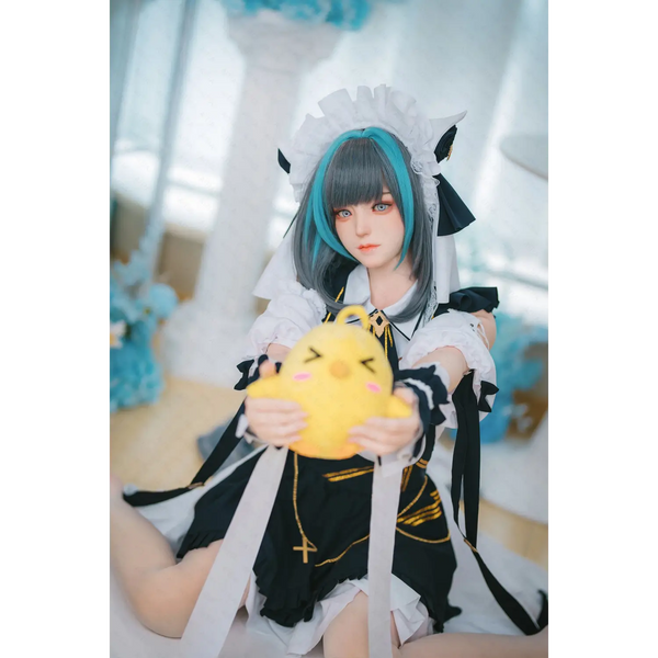 Yellow plush toy on AITIA Cheshire 155CM silicone sex doll