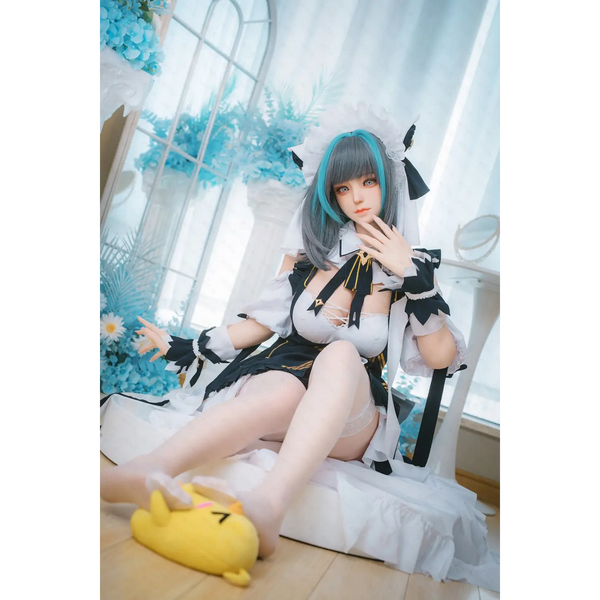 Yellow plush toy with black eyes and ears on AITIA Cheshire 155CM silicone sex doll