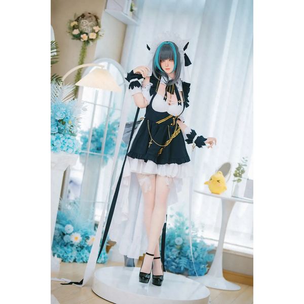 Black and white maid cosplay dress on AITIA Cheshire 155CM silicone sex doll