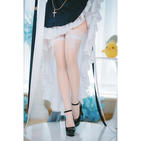 AITIA Cheshire silicone sex doll in white ruffled skirt and cross necklace