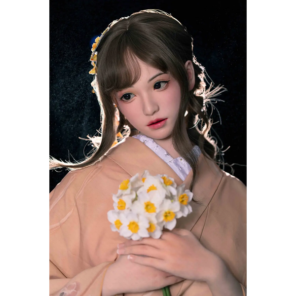 AITIA Amaterasu 162cm silicone sex doll in peach kimono with floral bouquet