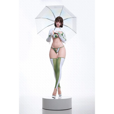 White transparent umbrella with green silver accents for Aitia sex doll