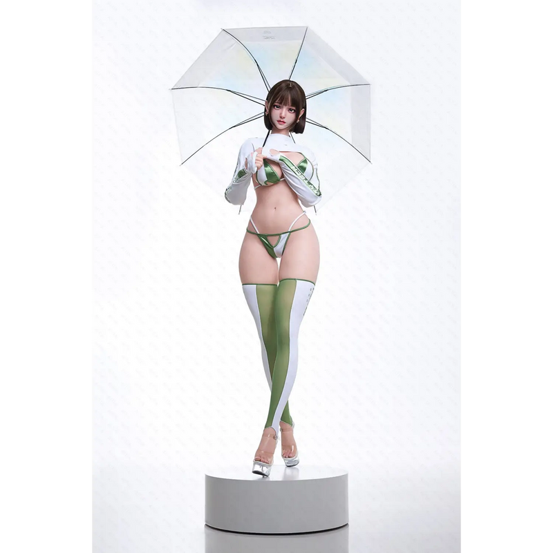 White transparent umbrella with green silver accents for Aitia sex doll