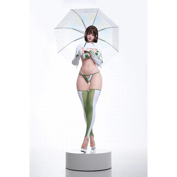 White transparent umbrella with green silver accents for Aitia sex doll