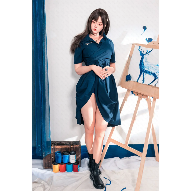 AITIA Dream Traveler 162cm silicone sex doll in blue silk dress with black boots