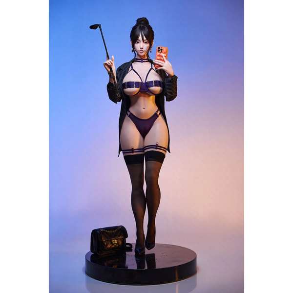 AITIA AceDominant 161cm silicone sex doll in purple black lingerie with sheer stockings and golf club