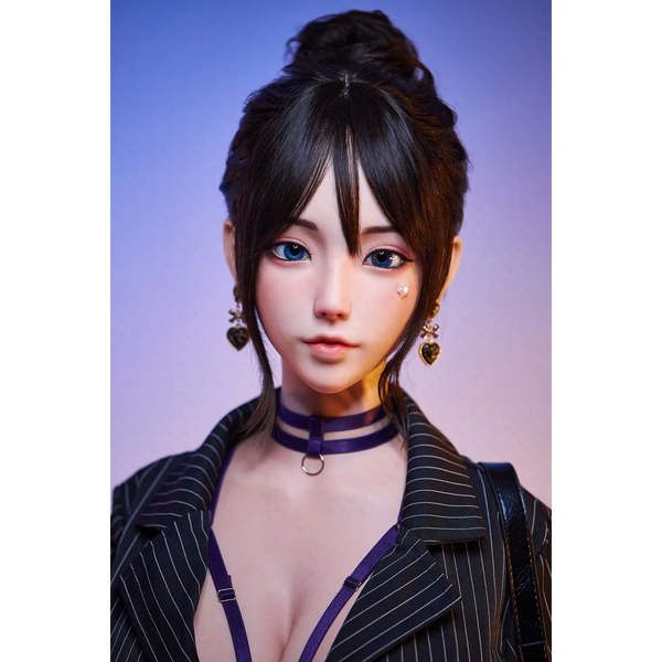 AITIA AceDominant 161CM silicone sex doll in black pinstriped blazer with purple accents