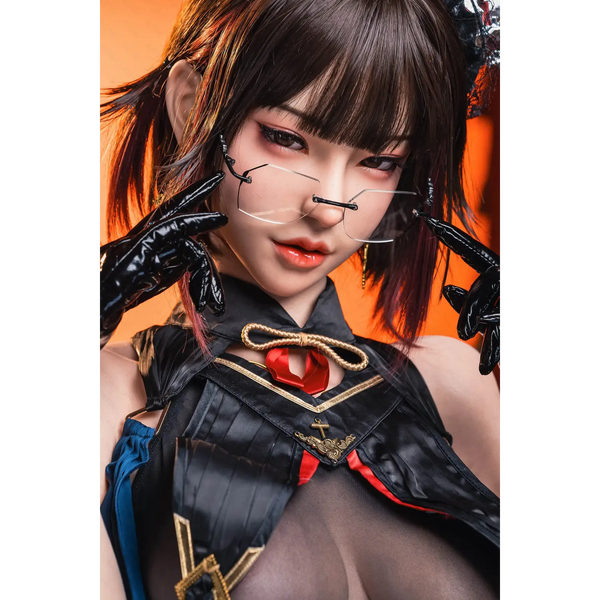 Black leather gloves with gold accents for Aitia Shadow Hunter silicone sex doll