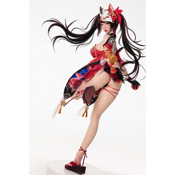 Red and black anime Chunmomo silicone sex doll figurine with fox ears