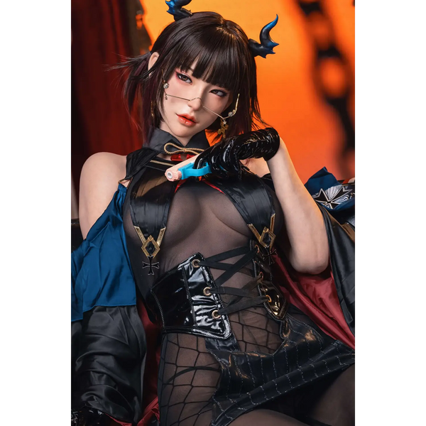 Black lace bodysuit on Aitia Shadow Hunter silicone sex doll Aglaia