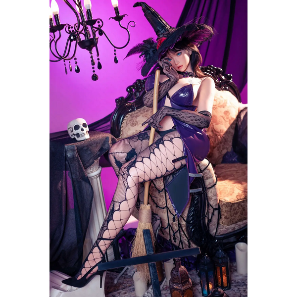 Purple lace witch costume on AITIA Mandradora silicone sex doll