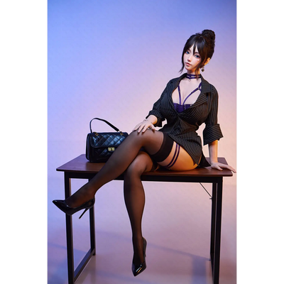 AITIA AceDominant 161cm silicone sex doll in black purple striped lace dress